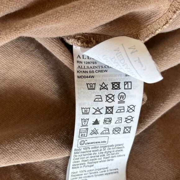 All Saints Light Brown Short Sleeve Tee - Picture 3 of 4